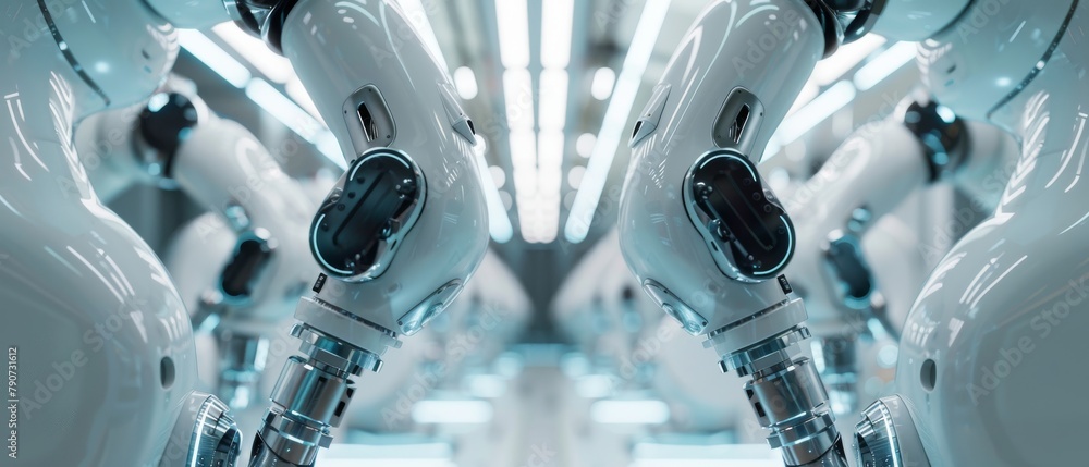 Poster high tech industrial technology using modern machine learning. mass production automated. close up i