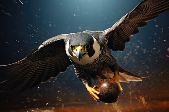 A peregrine falcon diving at high speed to catch a pigeon.