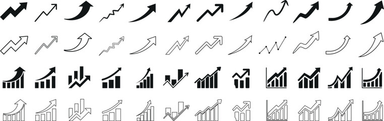 Growth chart, arrow icons set, upward trends, business progress, web design, mobile apps, success illustration, vector