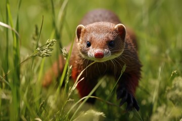 A mongoose agilely catching snakes in the grass.