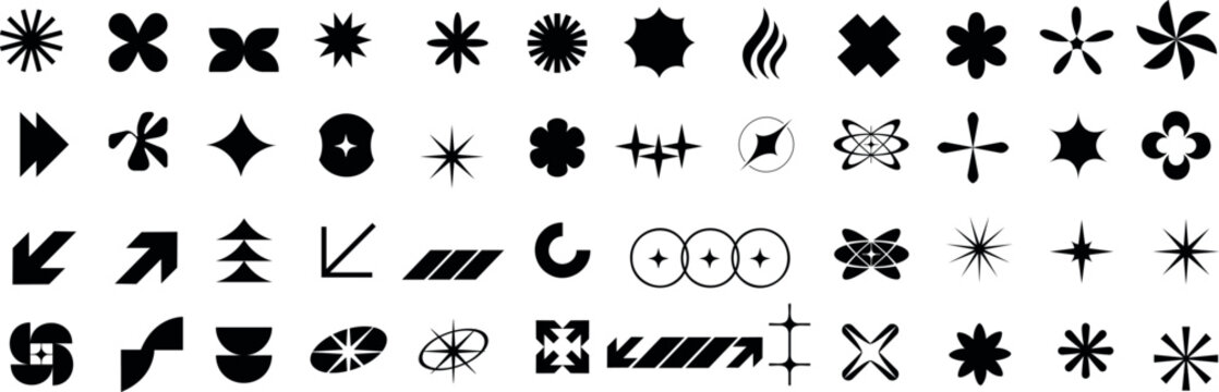abstract shape, Vector icon set, black symbols collection, arrows, stars, abstract shapes, design elements, web graphics