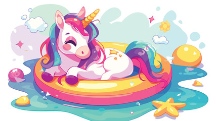 Obraz na płótnie Canvas Cartoon cute doodle Unicorn Inflatable Pool Circle.