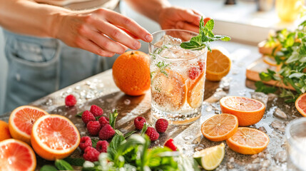Refreshing summer fruit infused water preparation