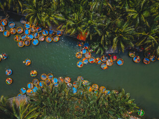 Obraz na płótnie Canvas Basket boat tour view lagoon in hoi an, Danang vietnam