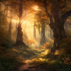 Enchanted Forest at Sunset - A Mesmerizing Journey into Nature's Magic