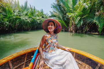 Basket boat tour view  lagoon in hoi an, Danang vietnam