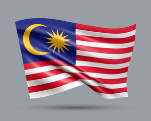 Vector illustration of 3D-style flag of Malaysia isolated on light background. Created using gradient meshes, EPS 10 vector design element from world collection