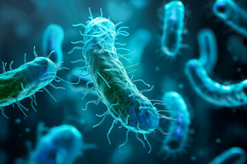 illustration of a prokaryotic microorganism, parasite bacteria, bacillus or bacterium under the microscope, epidemiology, public health