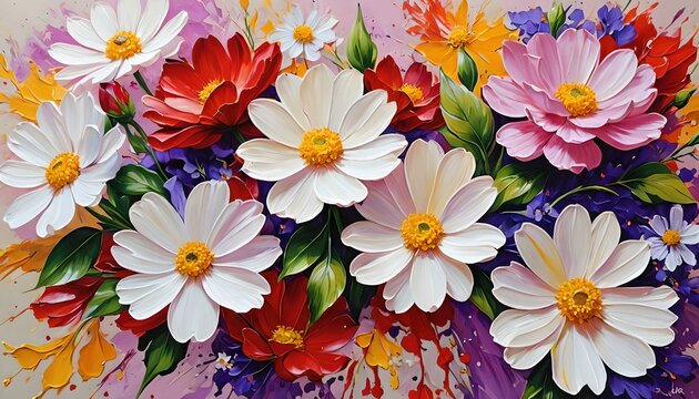colorful abstract painting,art,flower design,油絵 アート 花 花柄 フラワー