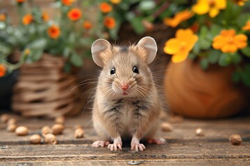 Small Rodent on Wooden Floor. Generative AI