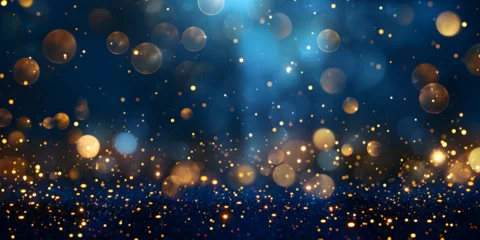 Fototapeten  Luxurious blue backdrop gold glitter bokeh sparkles perfect for celebration themes like Christmas New Year and birthdays essence of party elegance background and wallpaper     ©  Eman 