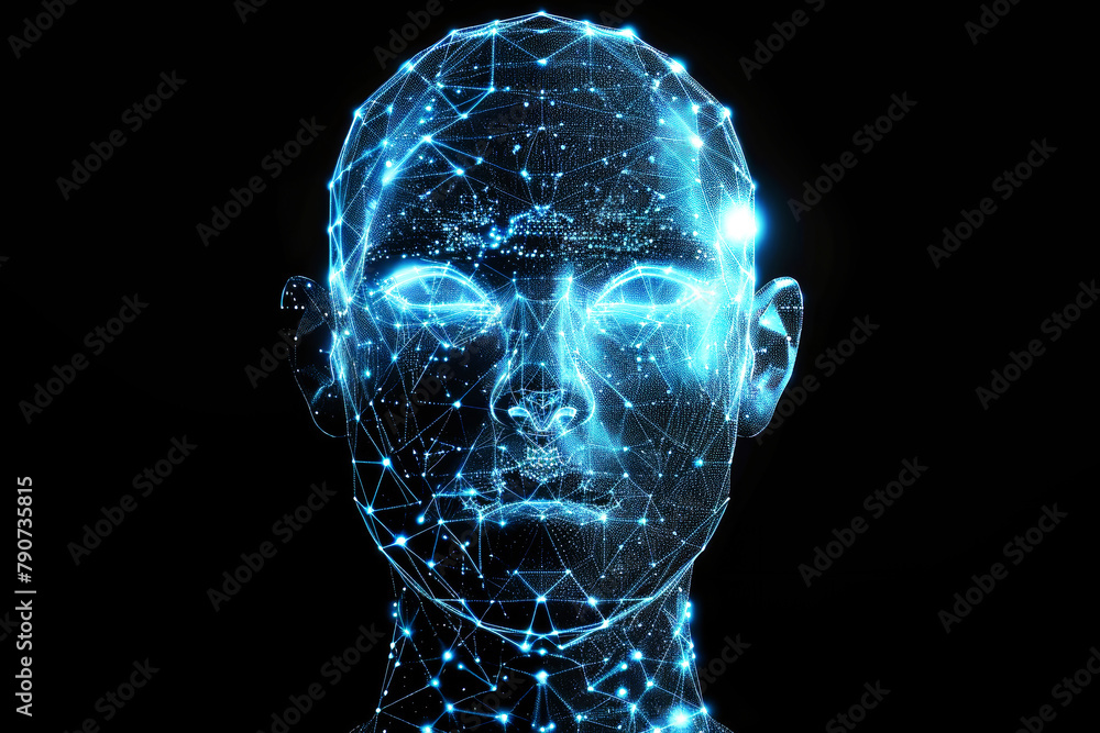 Aufkleber a mans face is shown with ethereal glowing lines, creating a mesmerizing and otherworldly effect