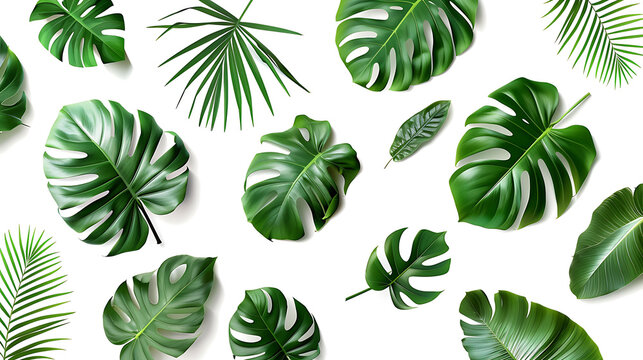collection of green and tropical monstera palms