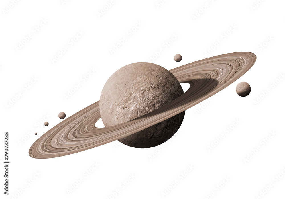 Wall mural saturn planets in deep space with rings and moons surrounded. isolated with clipping path