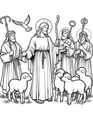 Fototapeta na wymiar Jesus the Good Shepherd Printable Coloring
