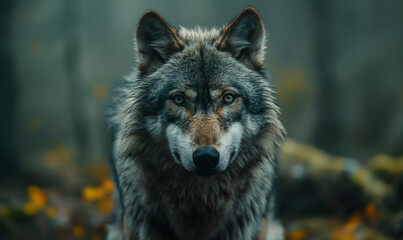Naklejka na ściany i meble Majestic Gray Wolf Portrait in Natural Habitat