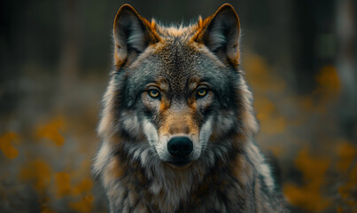 Fototapeta premium Majestic Gray Wolf Portrait in Natural Habitat