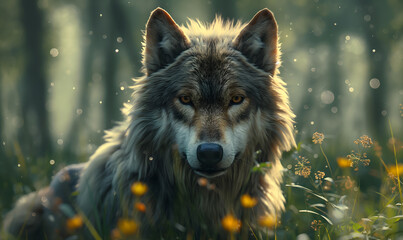 Majestic Gray Wolf Portrait in Natural Habitat