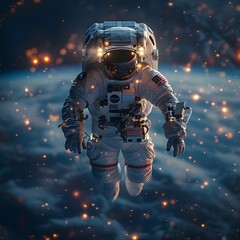 Fototapeta premium A Lone Astronaut s Ethereal Drift Through the Boundless Expanse of the Cosmos