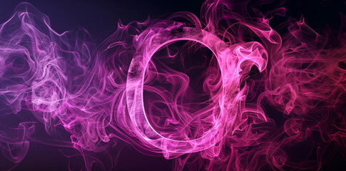 Violet smoke against a black backdrop, with swirling pink hues around the letter. - obrazy, fototapety, plakaty