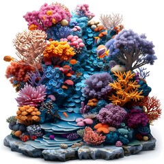 Vibrant 3D Coral Reef Teeming with Diverse Marine Life in Highly Detailed Underwater Scene
