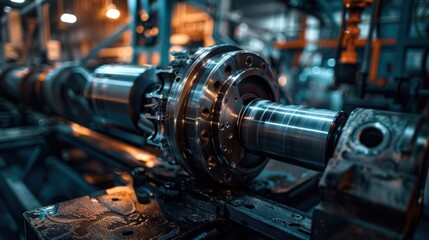 Lathe machine in a factory that produces automotive parts - obrazy, fototapety, plakaty