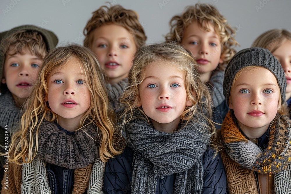 Sticker A candid group portrait captures angelic children from a choir, with cheerful innocence and friendship.