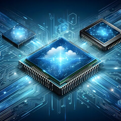 blue circuit board computer cloud concept technology
