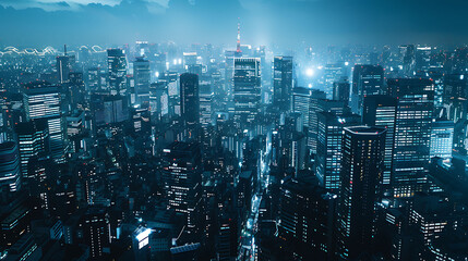 Fototapeta na wymiar futuristic city view with skyscrapers adorning it