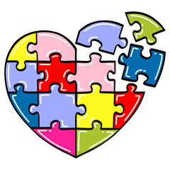 Colorful Puzzle Autism Kids Heart Shape Vector Illustration