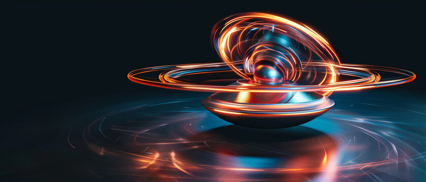 Spinning gyroscope in action, 3D vector illustration