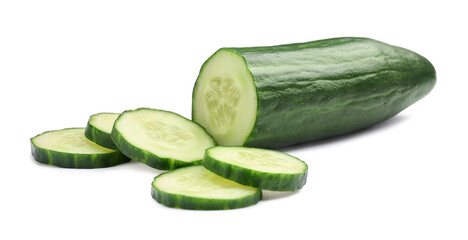 Cut ripe long cucumber isolated on white