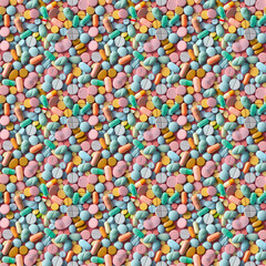 Fototapeta na wymiar medicine pills background, repeatable seamless background pattern tile