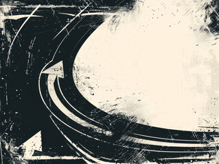 White arrow leading forward on a curved, dark textured road.