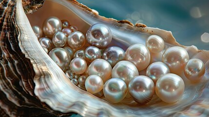 Lustrous pearls in a glossy oyster shell
