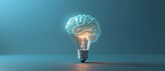 Intellectual Innovation A lightbulb emerging from a simple brain shape 3d