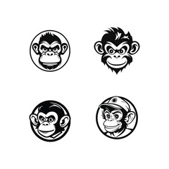 Vector flat design template illustration Funny Monkey Faces collection
