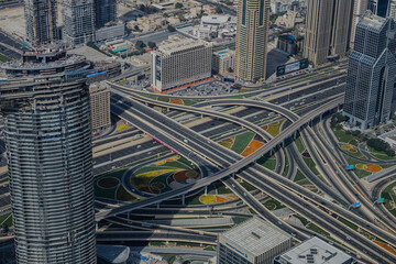 Aerial View of Busy Urban Highway Interchange in City in Dubai city center