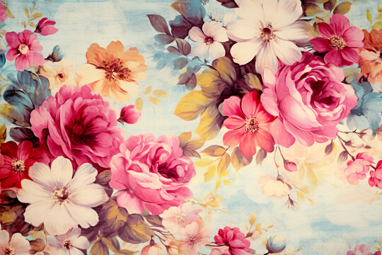 Vintage flowers watercolour background. Beautiful floral patern. Colourful flowers watercolor wallpaper template. Generative AI
