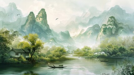 Tranquil Harmony - Traditional Chinese Landscape Painting
