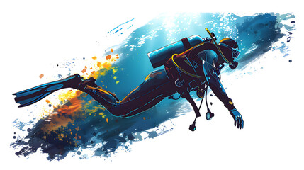scuba diving vector on white background, Generative Ai