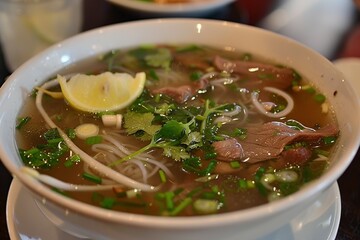 Vietnamese Pho Soup on Table