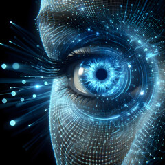 artificial intelligence AI concept human eye with blue technology futuristic