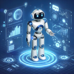 robot analysis data  blue technology background chatbot AI concept, communication graphs