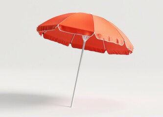 A beach umbrella is open and sitting