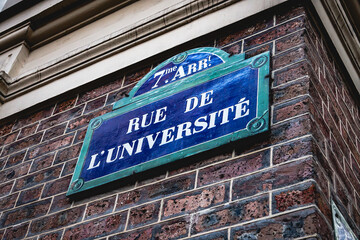 Vintage Rue de L'Université Street Sign in Paris