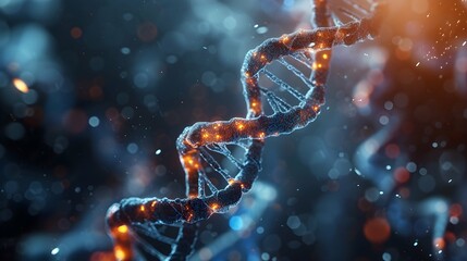 3D Rendering of a Glowing DNA Molecular genomes structure concept of biochemistry