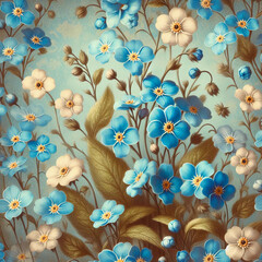 Seamless patterns of forget-me-not flowers. - 790748633