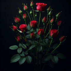 Red roses on a black background. - 790748673