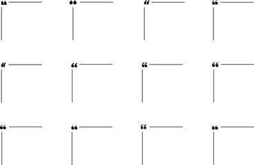 Quote box frame icon set. Quote symbol and mark quote. Quote frames. Comment, text box. Speech bubbles with quotation marks. Blank text message box for quotes. Blog post template. Vector illustration.